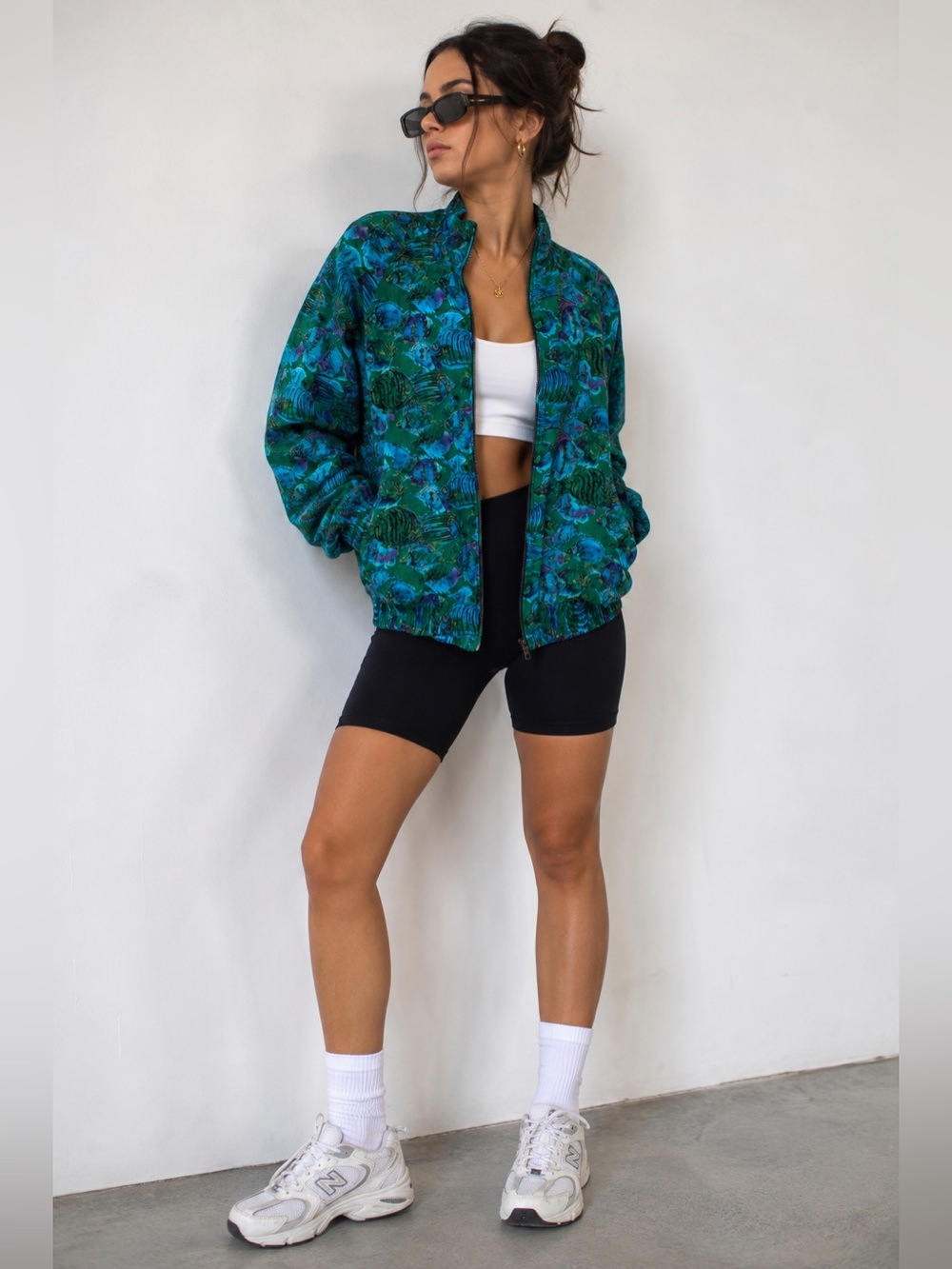 Women's EP Pro Golf Bomber Jacket Full Zip Pockets Fish Print Metallic Thread S